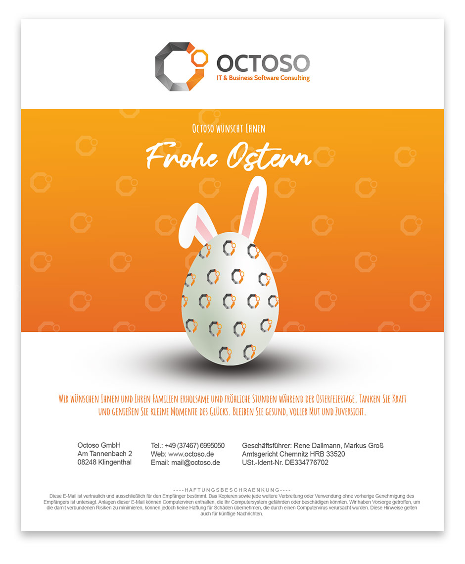 Das Bild zeigt die Ostergrüße 2026 der Octoso GmbH.